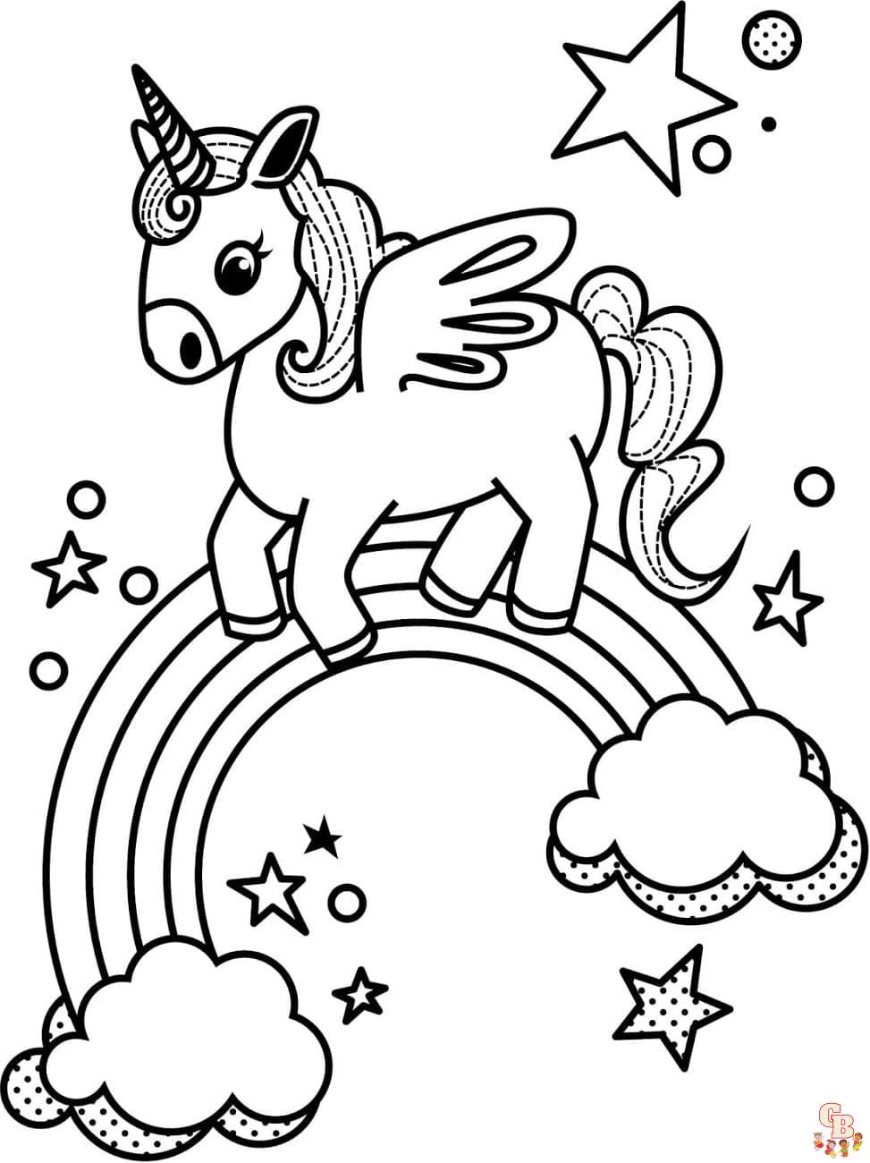 coloriage licorne arc en ciel