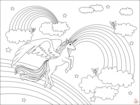 coloriage licorne arc en ciel