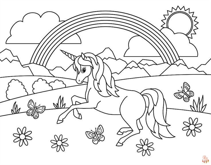 coloriage licorne arc en ciel