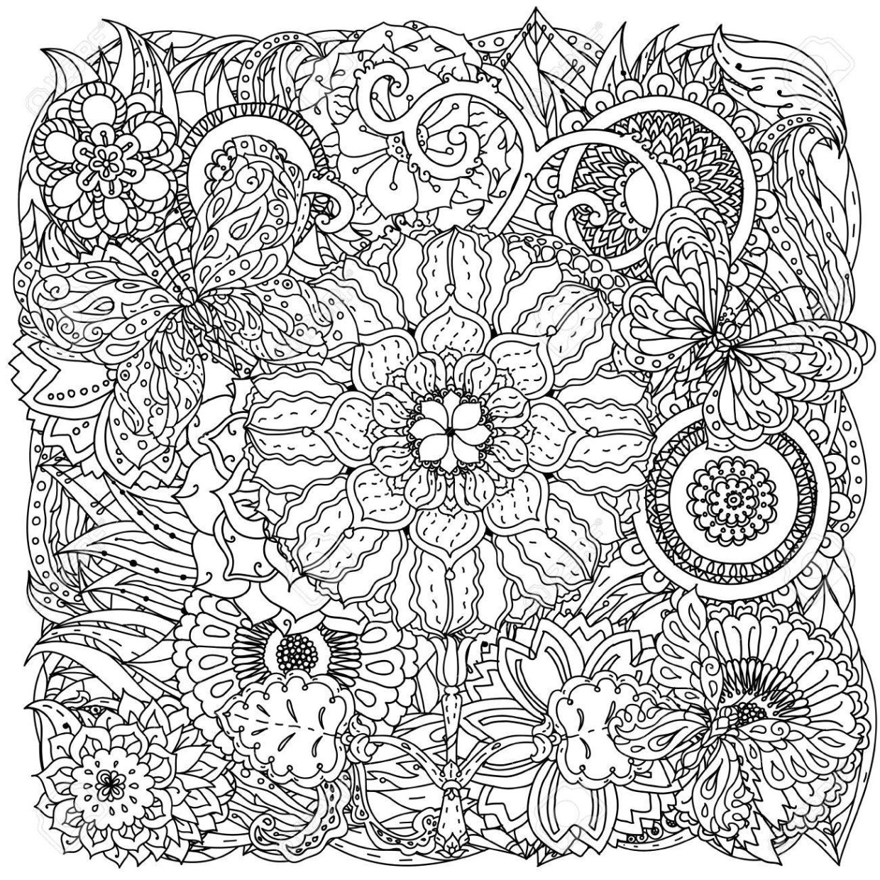 des fleurs et des papillons pour livre de coloriage adulte ou style art therapie dessin zen en forme