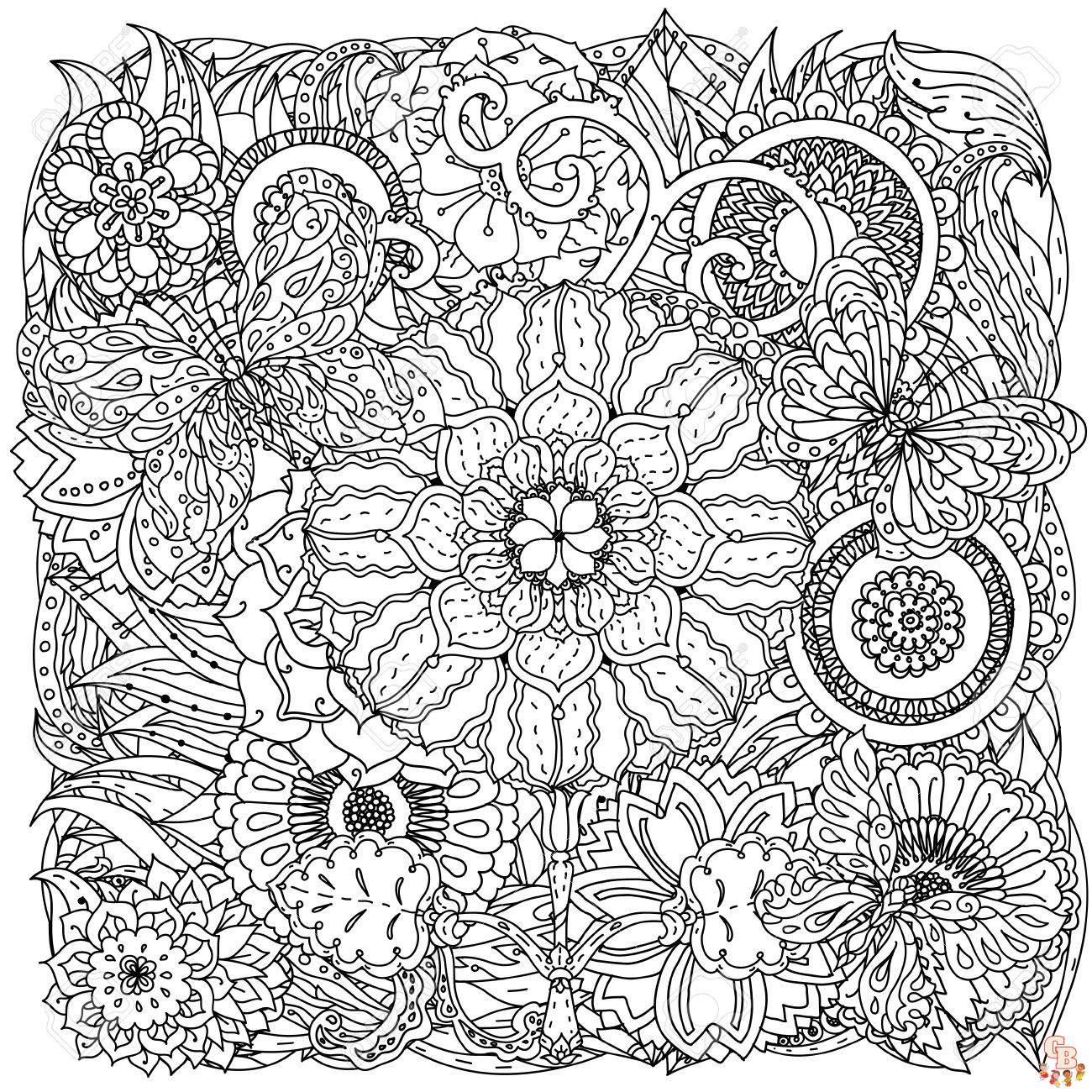 des fleurs et des papillons pour livre de coloriage adulte ou style art therapie dessin zen en forme