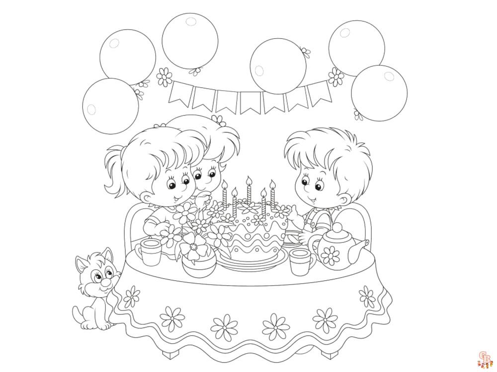 Coloriage anniversaire Dessins de ballons, cadeaux, personnages de fête et plus encore!