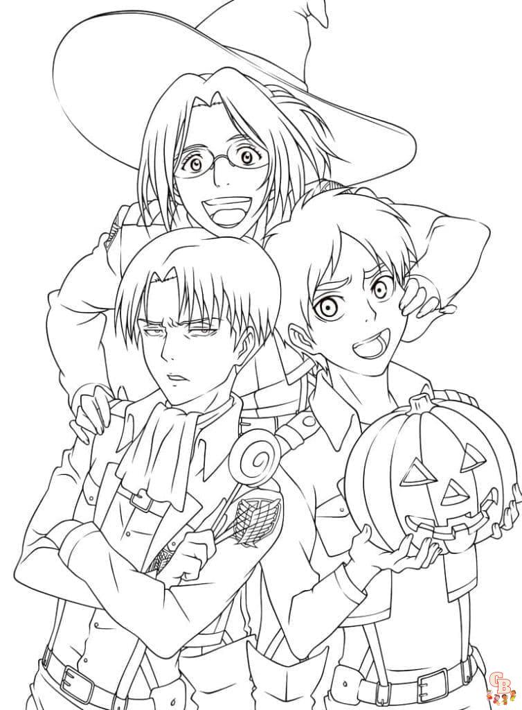 Livres de coloriage Attaque des Titans Coloriage Eren Jäger, Mikasa Ackerman, Livaï Ackerman, Reiner Braun et Armin Arlelt