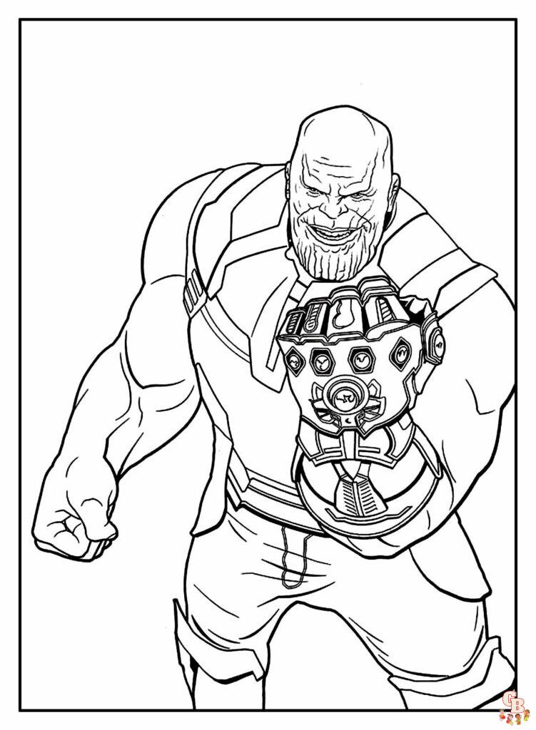 Coloriage Avengers Captain America, Iron Man, Thor, Hulk, Thanos, Spider-Man