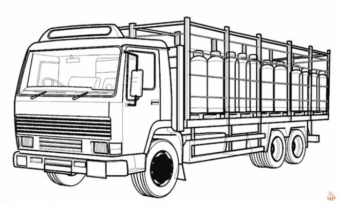 Coloriage de camions en français Camion de transport, pompiers, semi-remorque, benne, livraison, chantier et grue à colorier