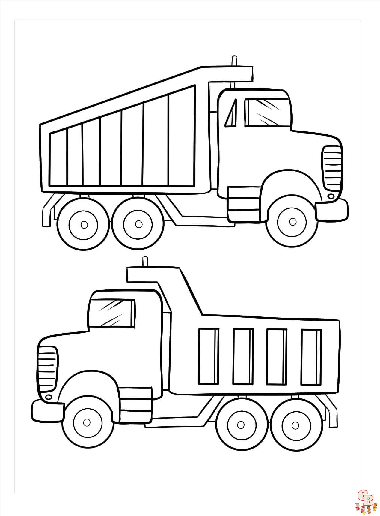 Coloriage de camions en français Camion de transport, pompiers, semi-remorque, benne, livraison, chantier et grue à colorier