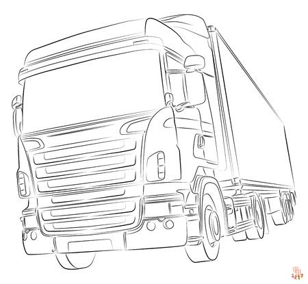 Coloriage de camions en français Camion de transport, pompiers, semi-remorque, benne, livraison, chantier et grue à colorier