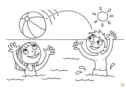 Coloriage été Pages de coloriage de sports d'été, mer, soleil, fruits et légumes pour les enfants