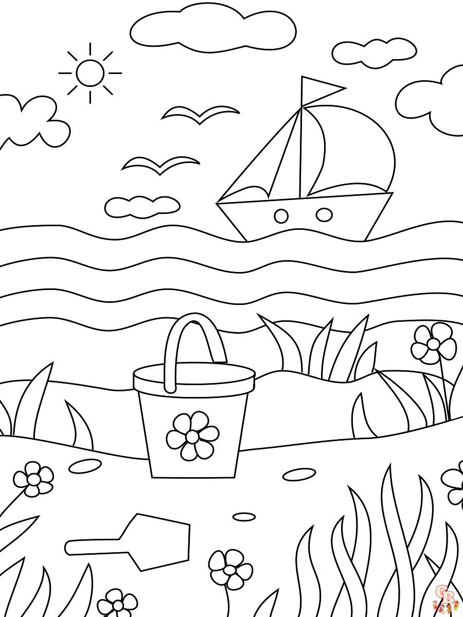 Coloriage été Pages de coloriage de sports d'été, mer, soleil, fruits et légumes pour les enfants