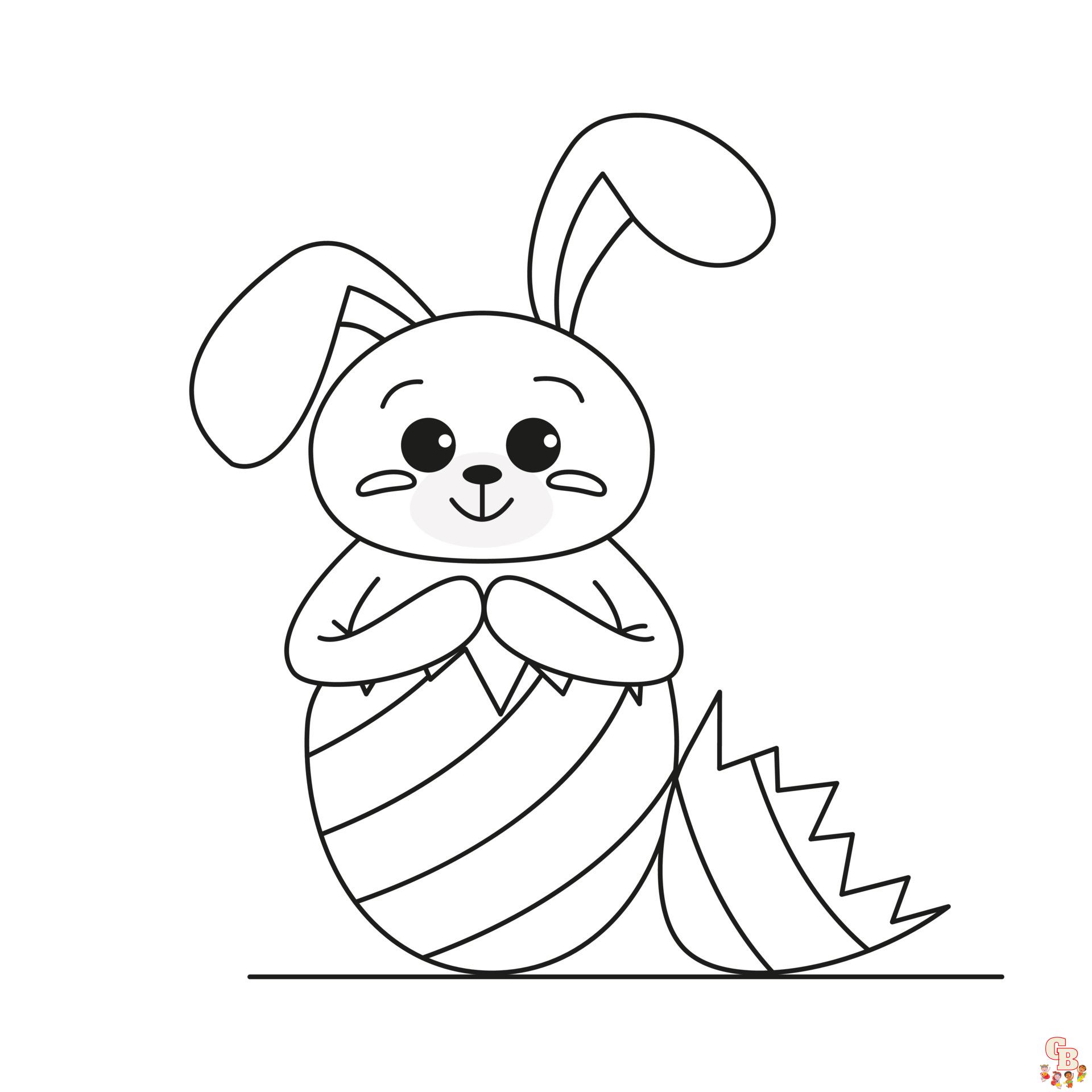 Coloriage Lapin Dessin animé, Pâques, réaliste, sautant, mignon, avec fleurs