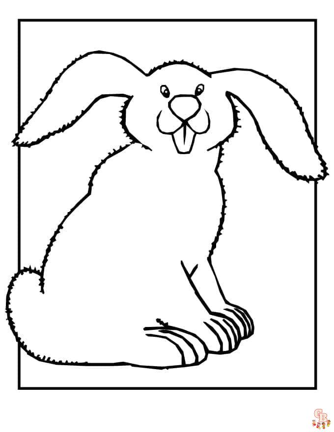 Coloriage Lapin Dessin animé, Pâques, réaliste, sautant, mignon, avec fleurs