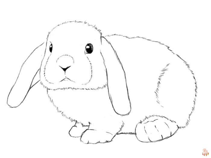 Coloriage Lapin Dessin animé, Pâques, réaliste, sautant, mignon, avec fleurs