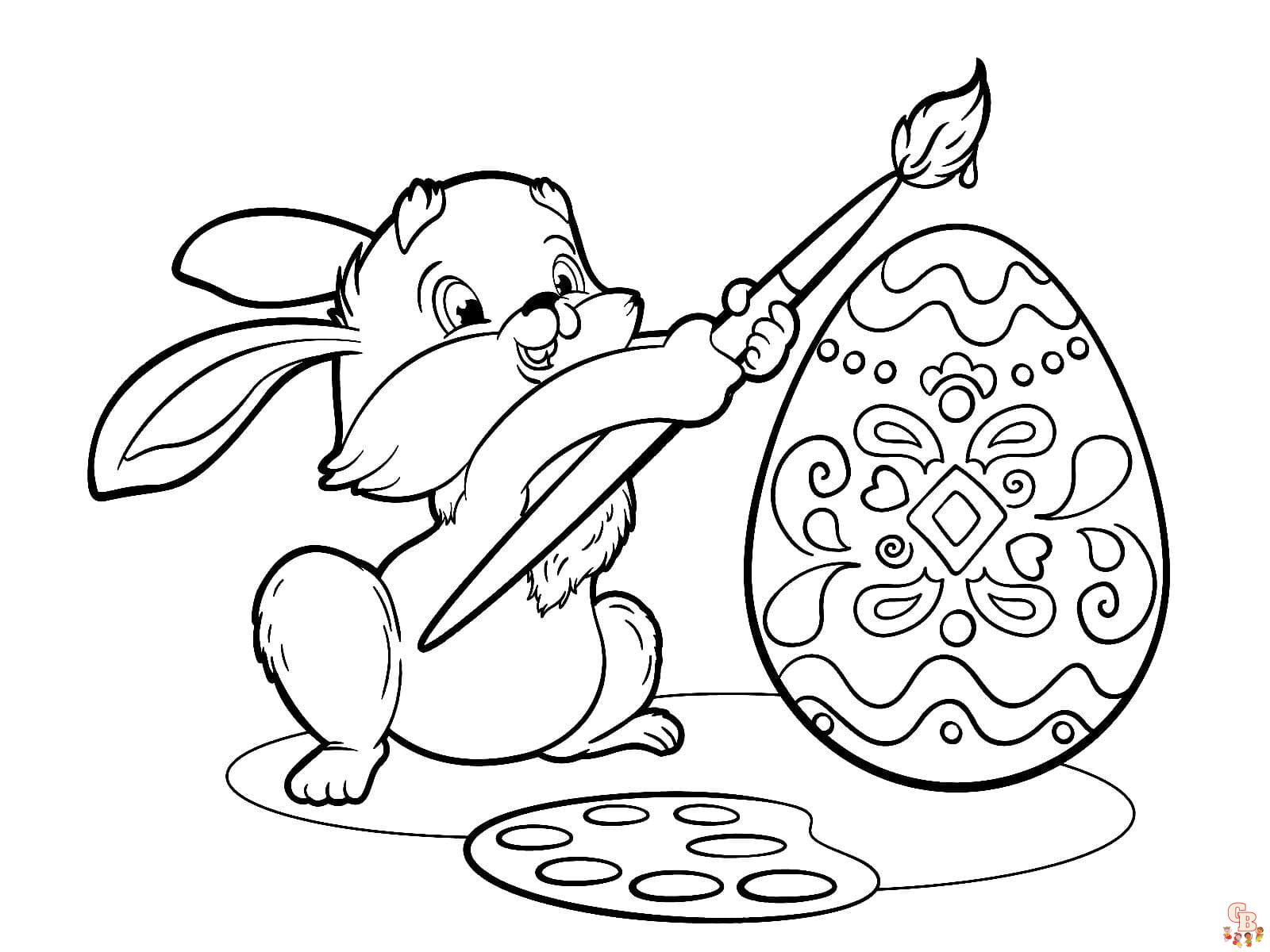 Coloriage Lapin Dessin animé, Pâques, réaliste, sautant, mignon, avec fleurs