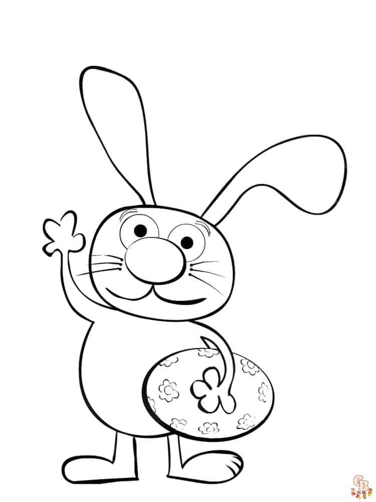 Coloriage Lapin Dessin animé, Pâques, réaliste, sautant, mignon, avec fleurs