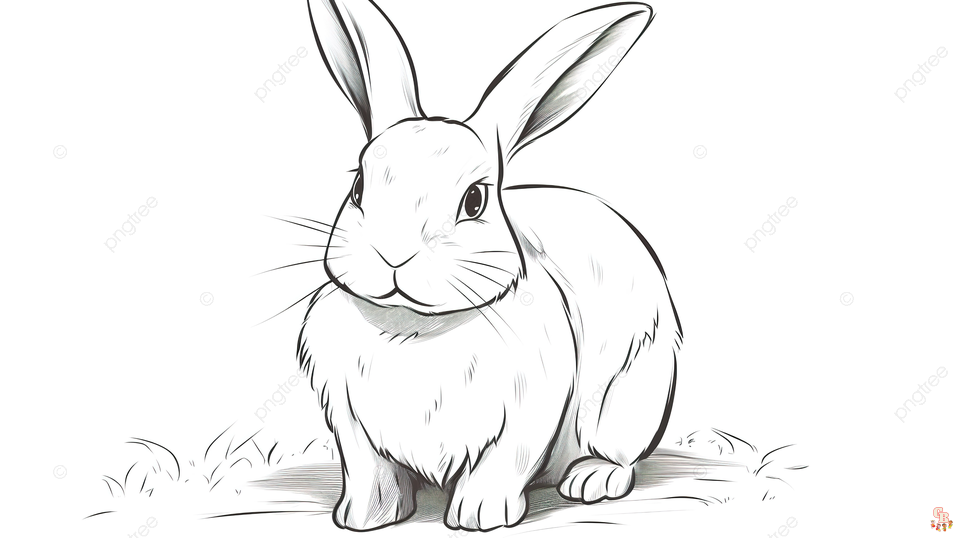 Coloriage Lapin Dessin animé, Pâques, réaliste, sautant, mignon, avec fleurs