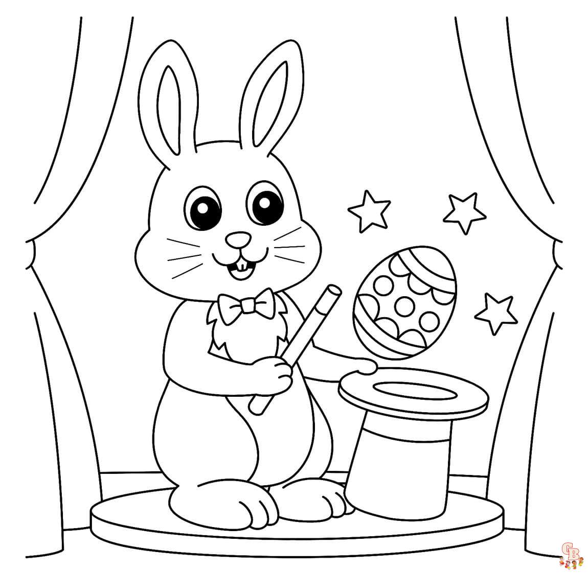 Coloriage Lapin Dessin animé, Pâques, réaliste, sautant, mignon, avec fleurs