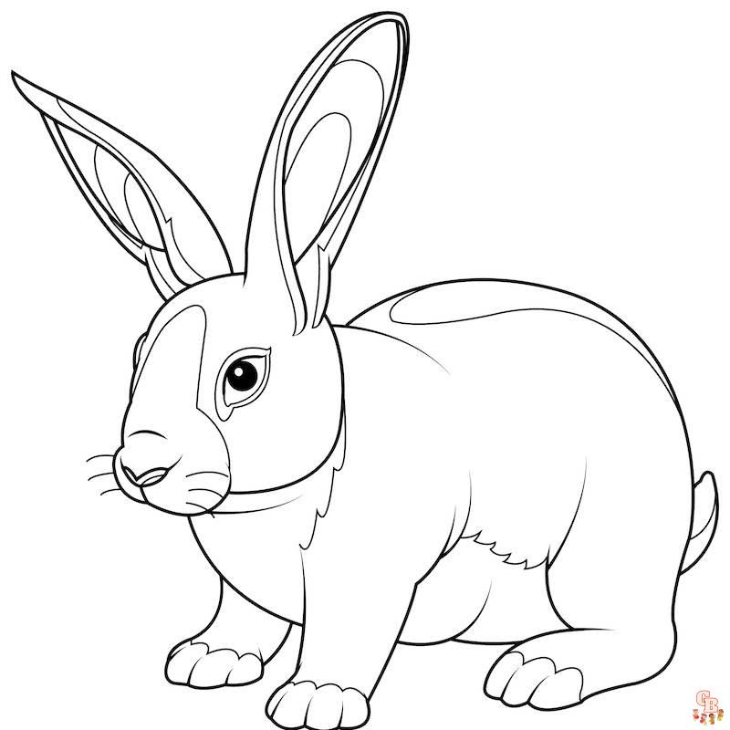 Coloriage Lapin Dessin animé, Pâques, réaliste, sautant, mignon, avec fleurs