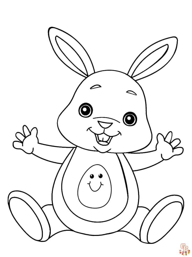 Coloriage Lapin Dessin animé, Pâques, réaliste, sautant, mignon, avec fleurs