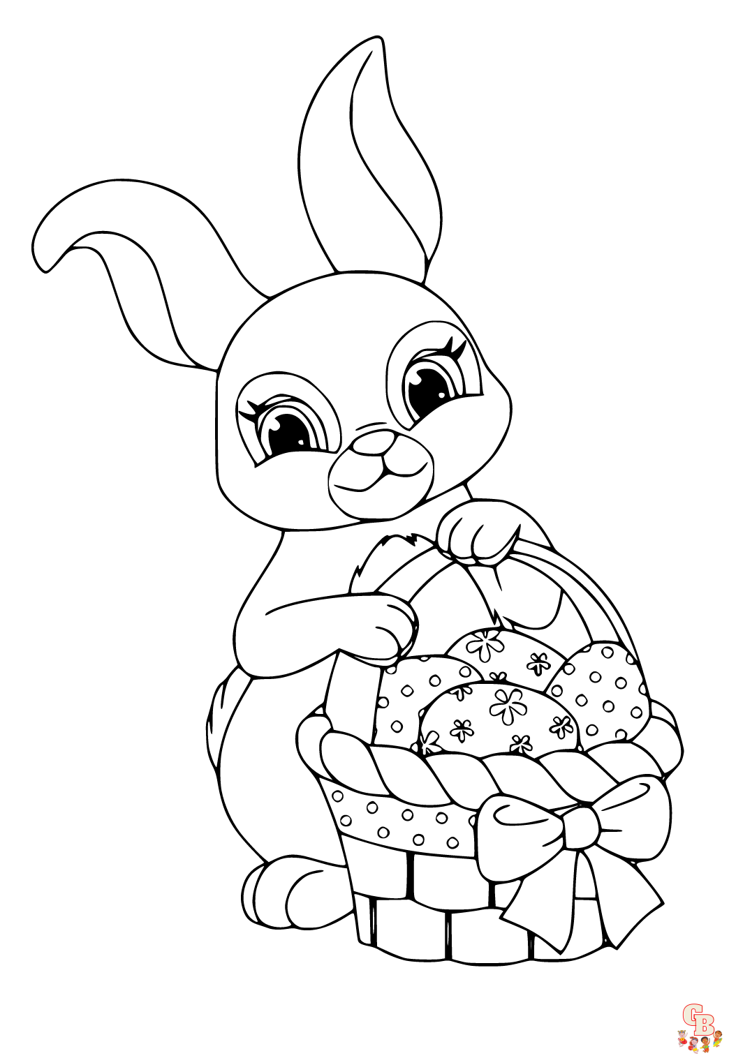 Coloriage Lapin Dessin animé, Pâques, réaliste, sautant, mignon, avec fleurs