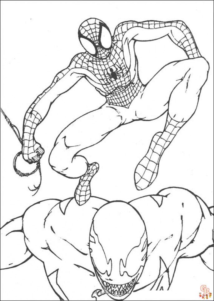 Coloriage Spiderman Pages à colorier gratuites de Spiderman en action avec ses ennemis