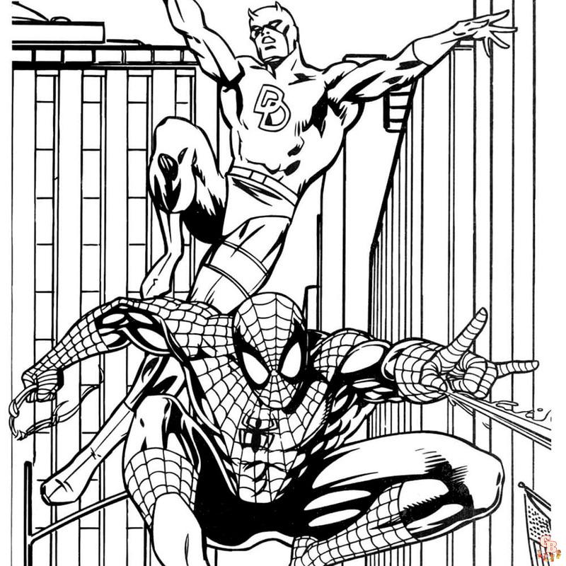 Coloriage Spiderman Pages à colorier gratuites de Spiderman en action avec ses ennemis