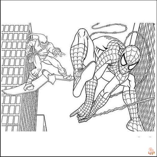 Coloriage Spiderman Pages à colorier gratuites de Spiderman en action avec ses ennemis