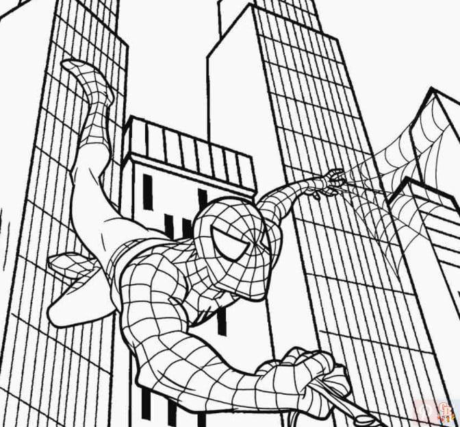 Coloriage Spiderman Pages à colorier gratuites de Spiderman en action avec ses ennemis