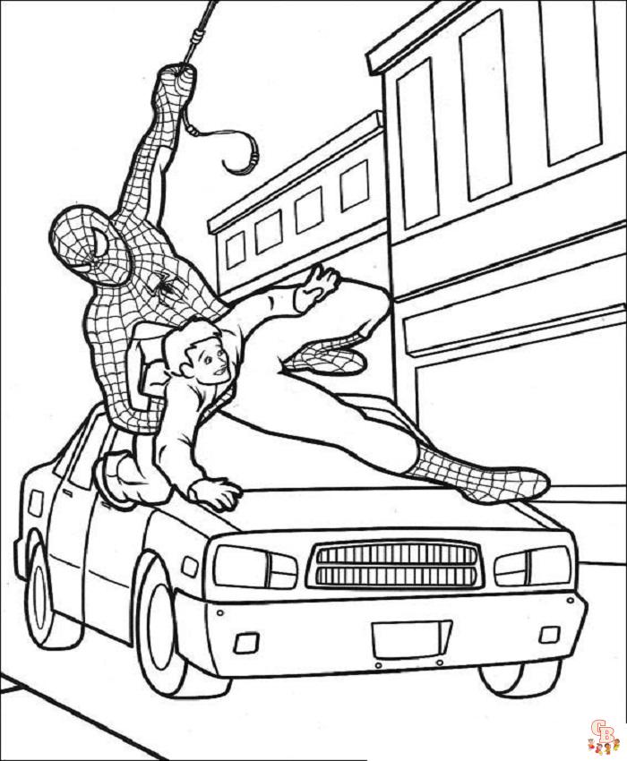 Coloriage Spiderman Pages à colorier gratuites de Spiderman en action avec ses ennemis