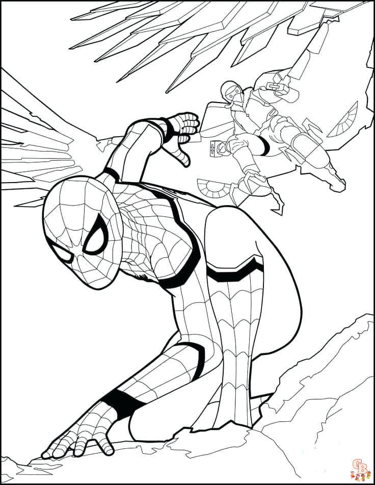 Coloriage Spiderman Pages à colorier gratuites de Spiderman en action avec ses ennemis