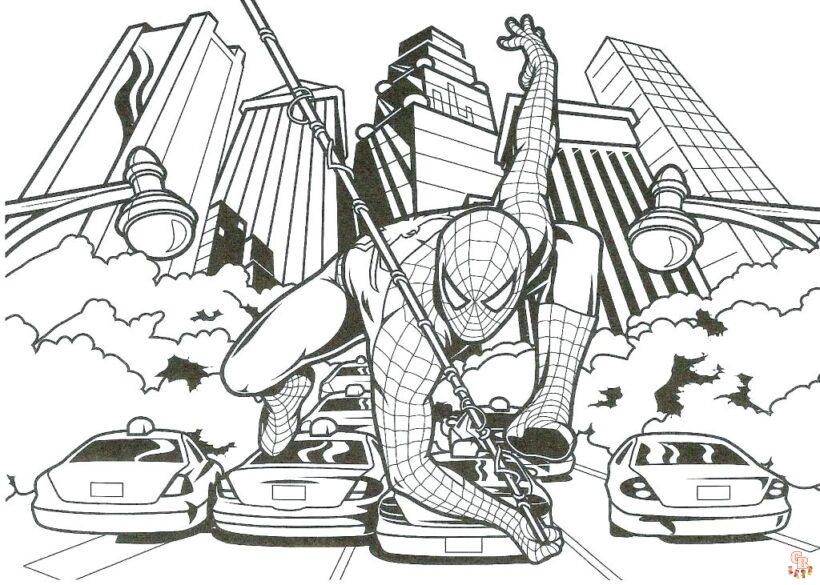 Coloriage Spiderman Pages à colorier gratuites de Spiderman en action avec ses ennemis