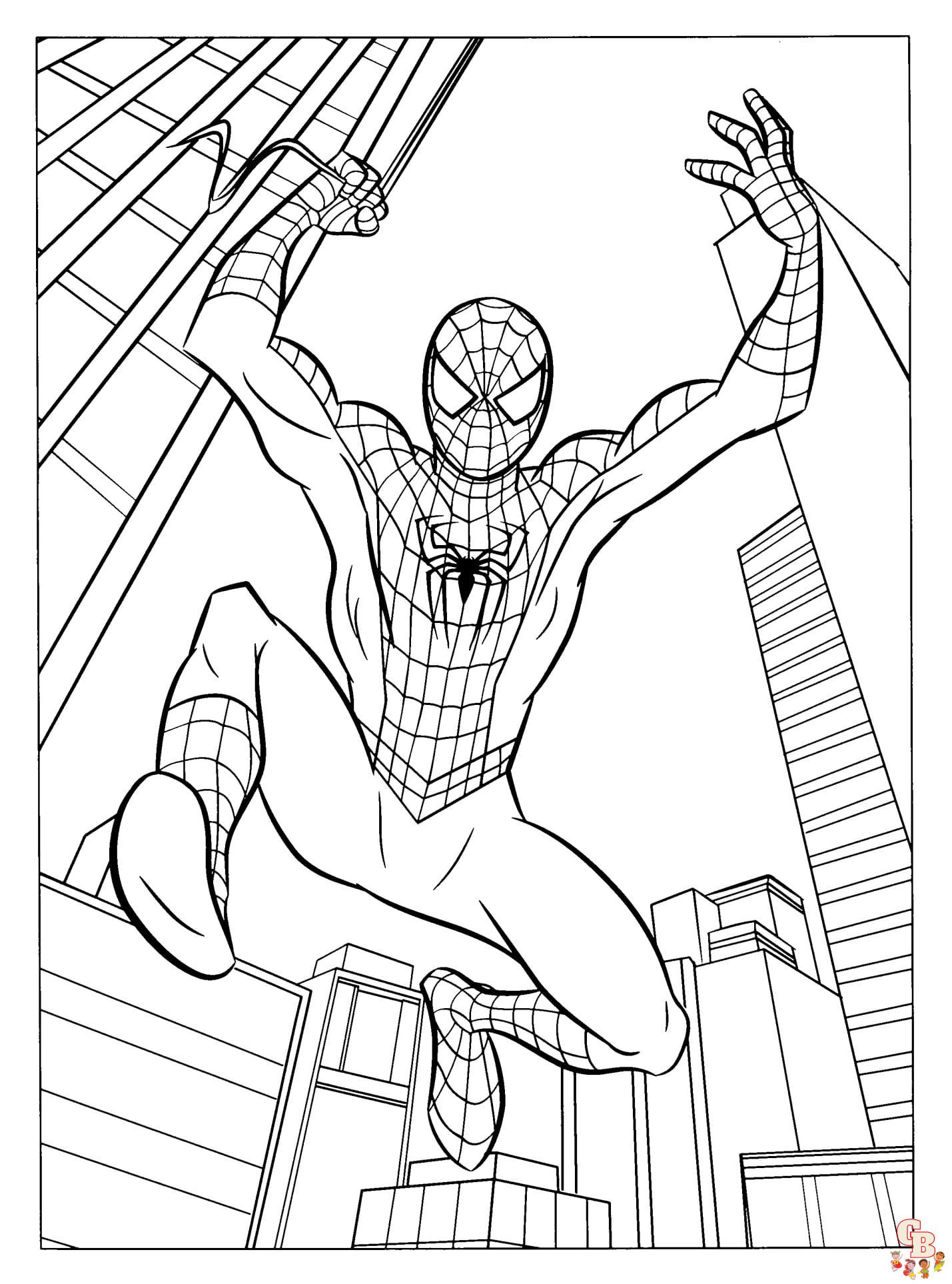 Coloriage Spiderman Pages à colorier gratuites de Spiderman en action avec ses ennemis