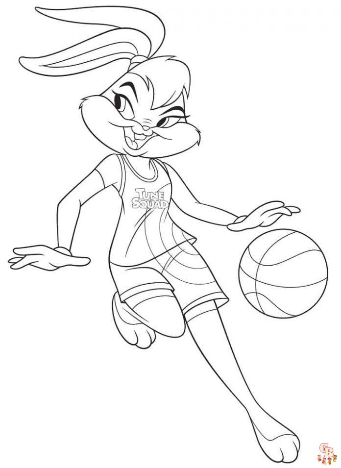 coloriage de lola bunny qui joue au basketball