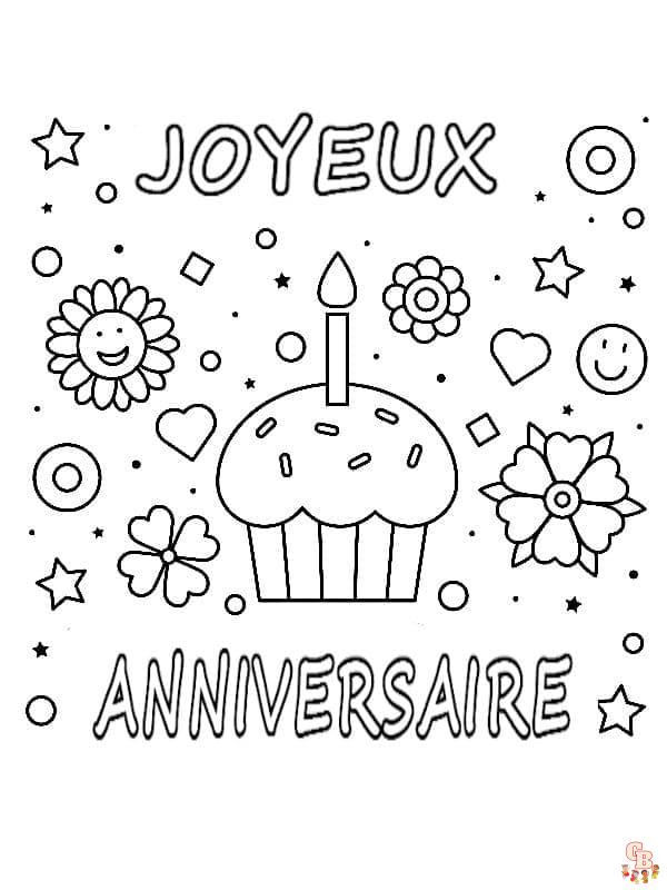 coloriage joyeux anniversaire avec cupcake