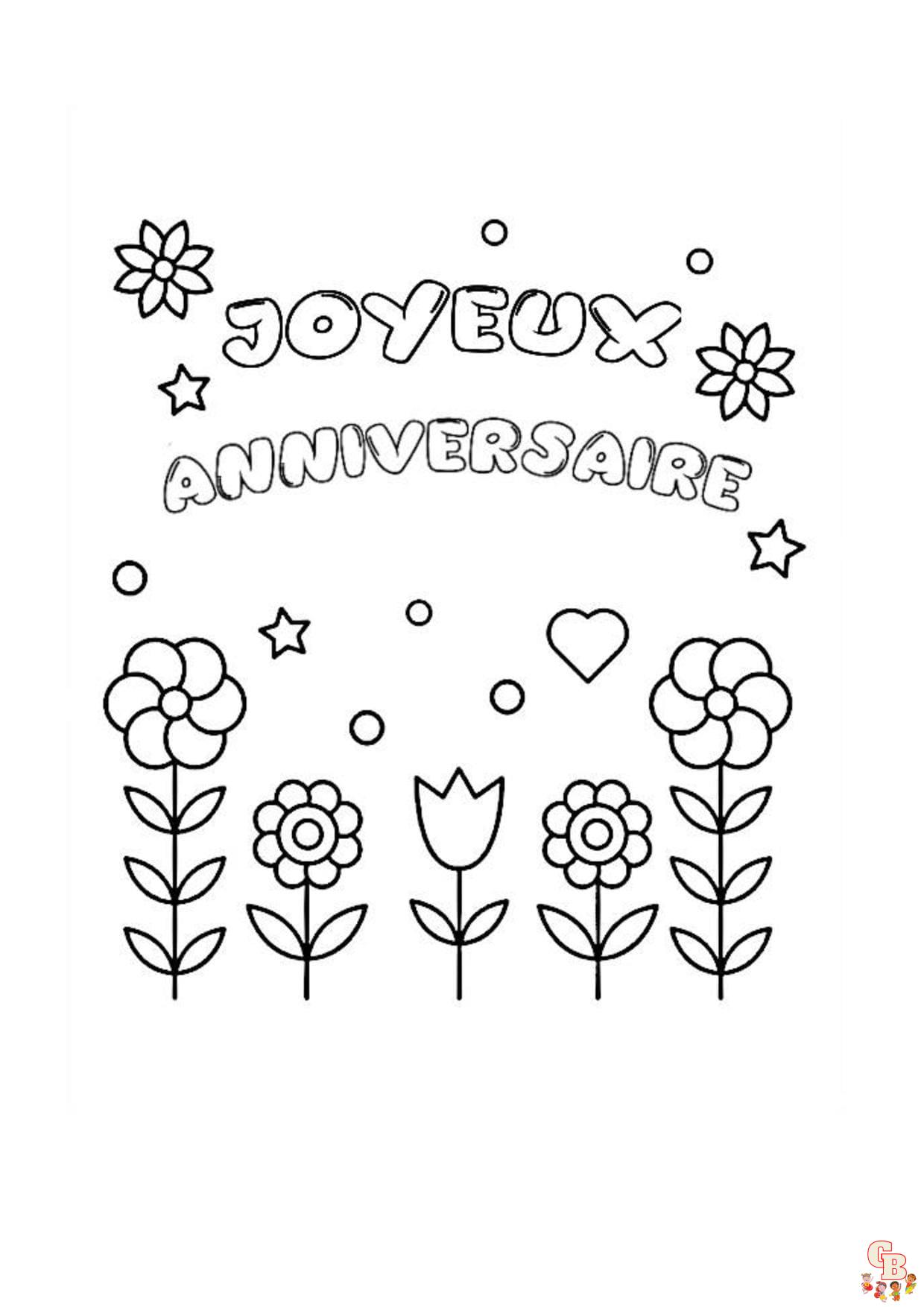 coloriage joyeux anniversaire avec des fleurs