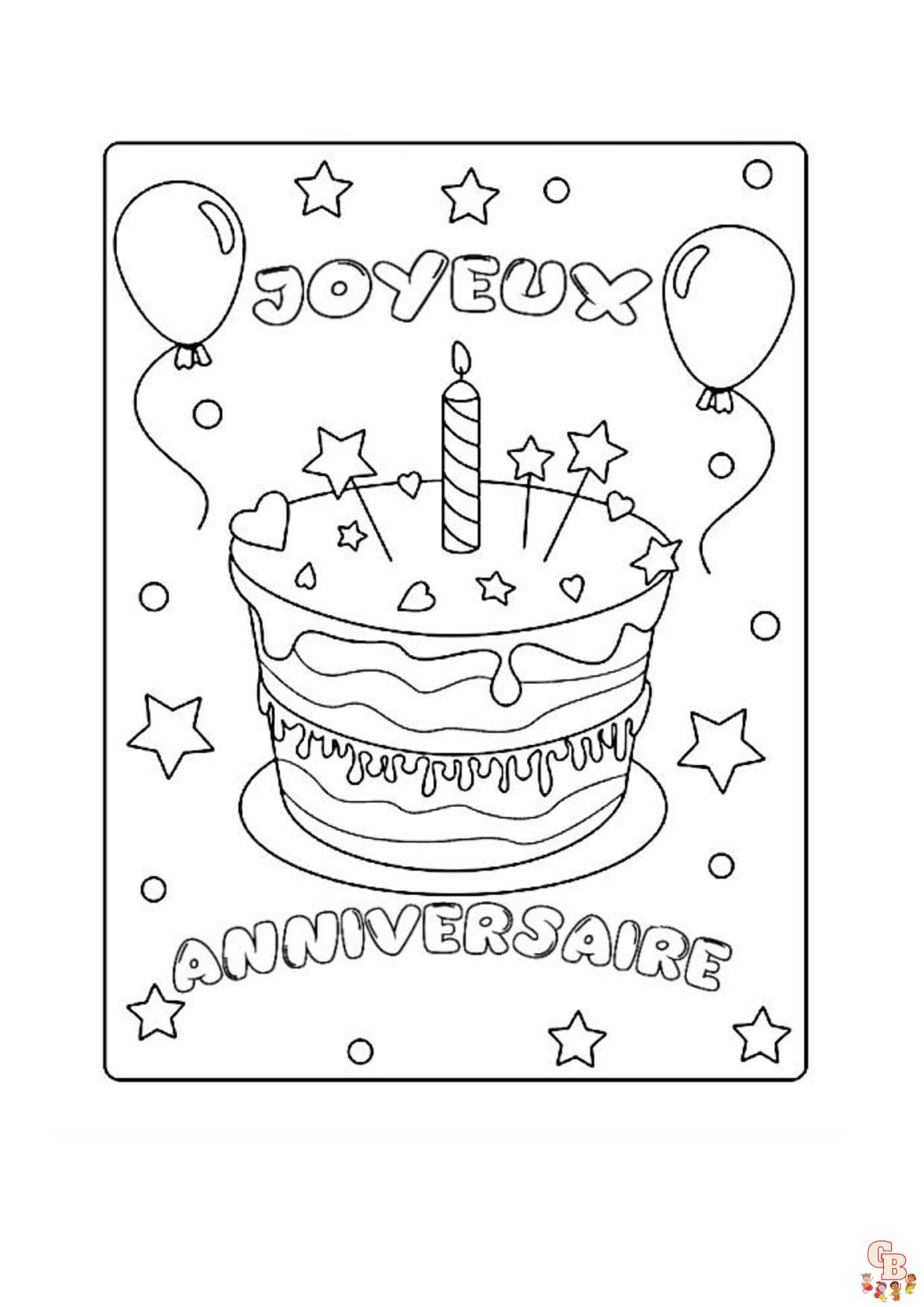 coloriage joyeux anniversaire et gateau anniversaire