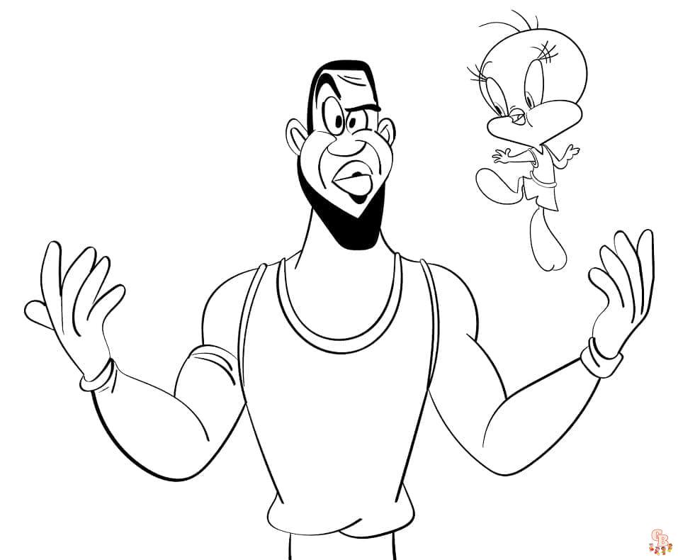 coloriage space jam lebron james et titi