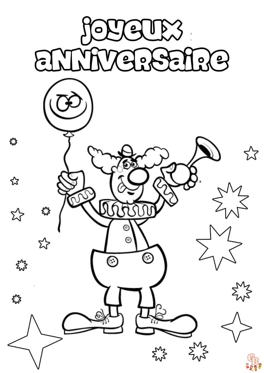 drole clown carte joyeux anniversaire colorier