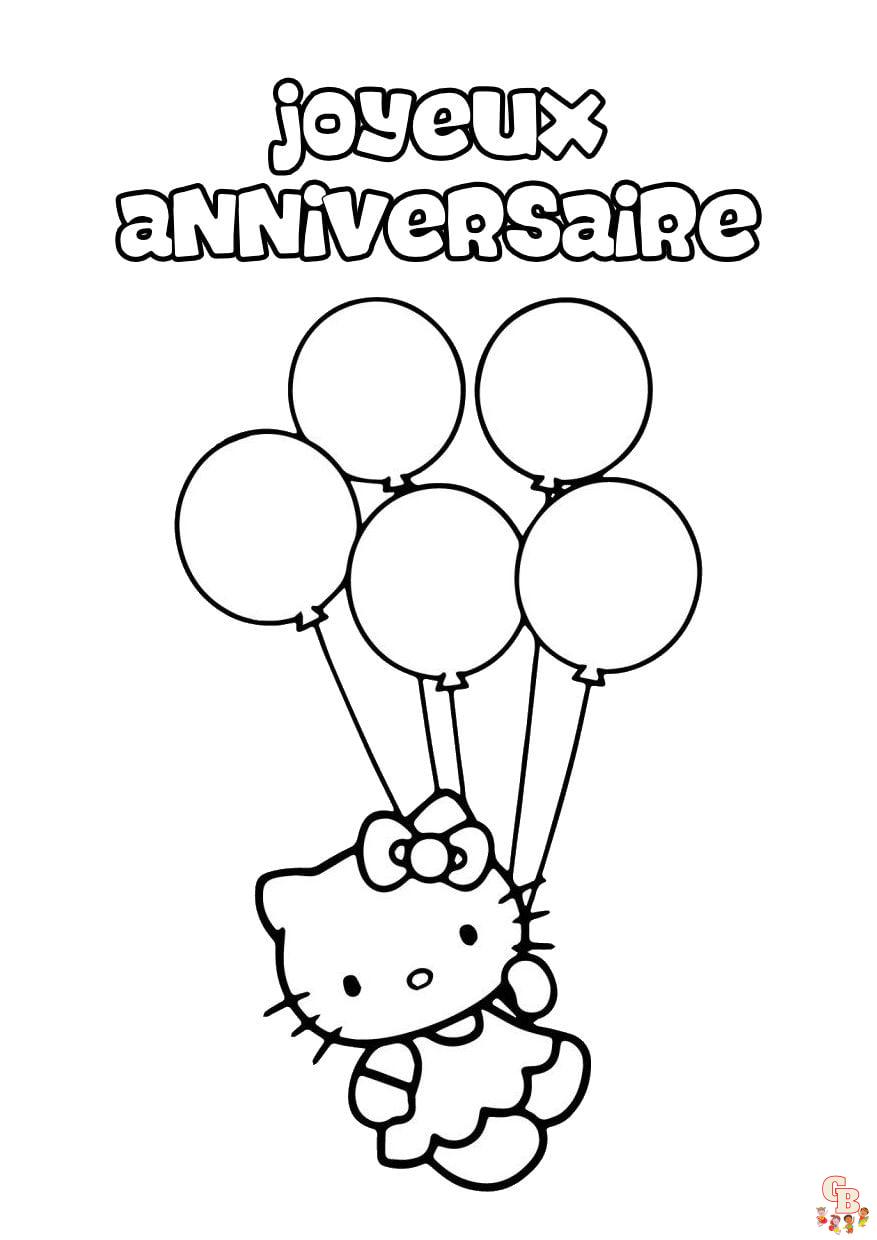 hello kitty ballons carte joyeux anniversaire colorier