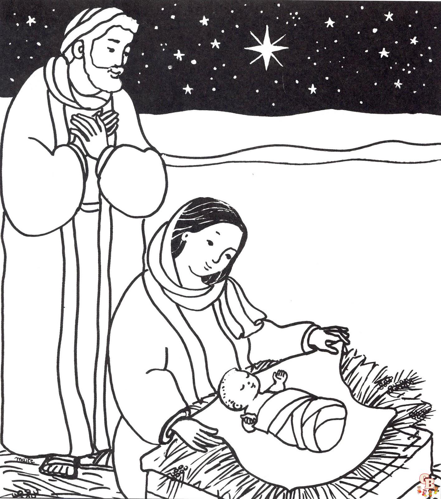 Coloriage Joseph Marie et le nouveau petit bebe