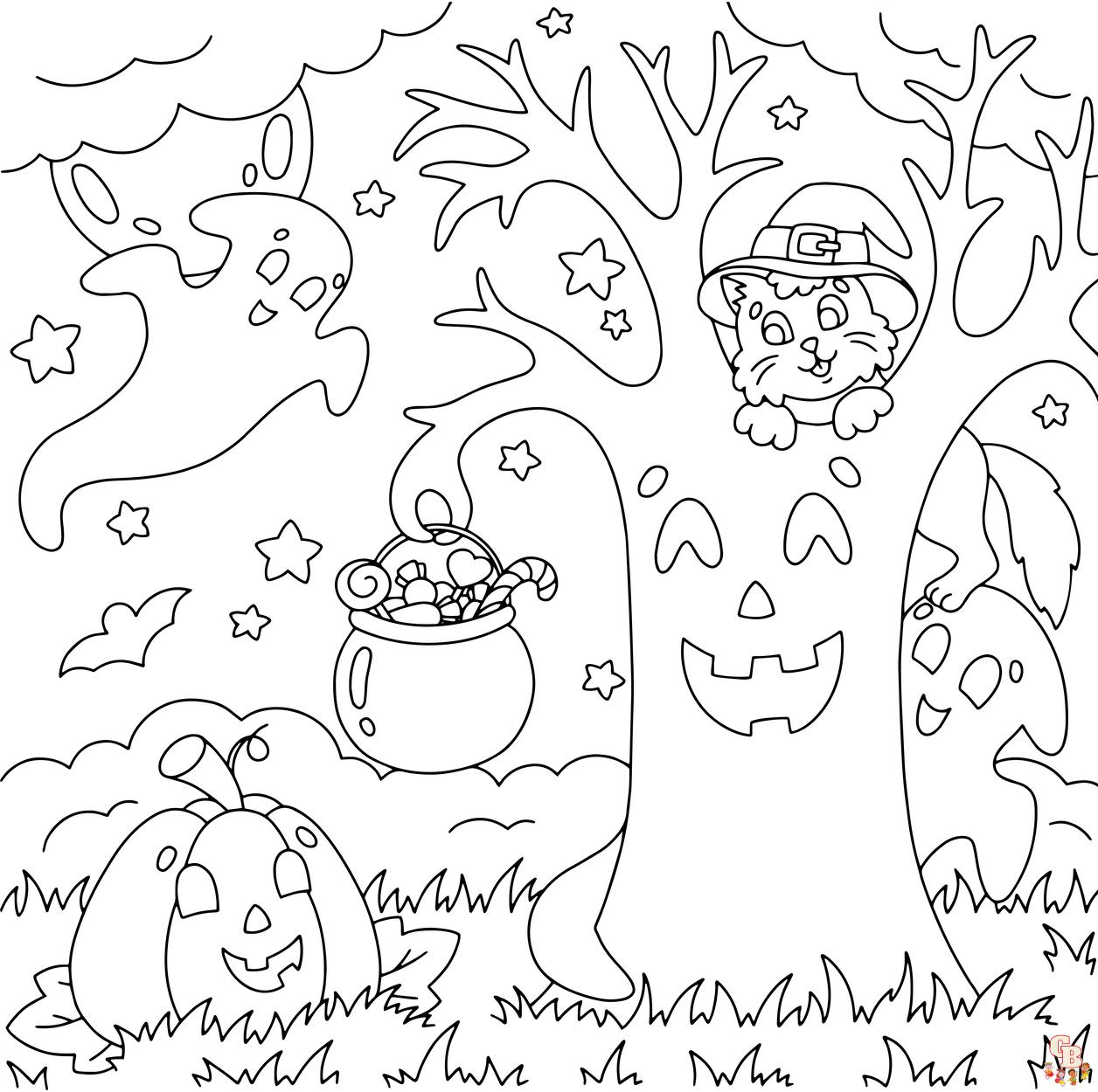 Coloriage Mandala dHalloween avec des chats noirs