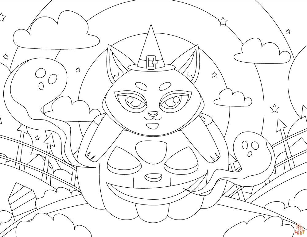 Coloriage Mandala dHalloween avec des chats noirs