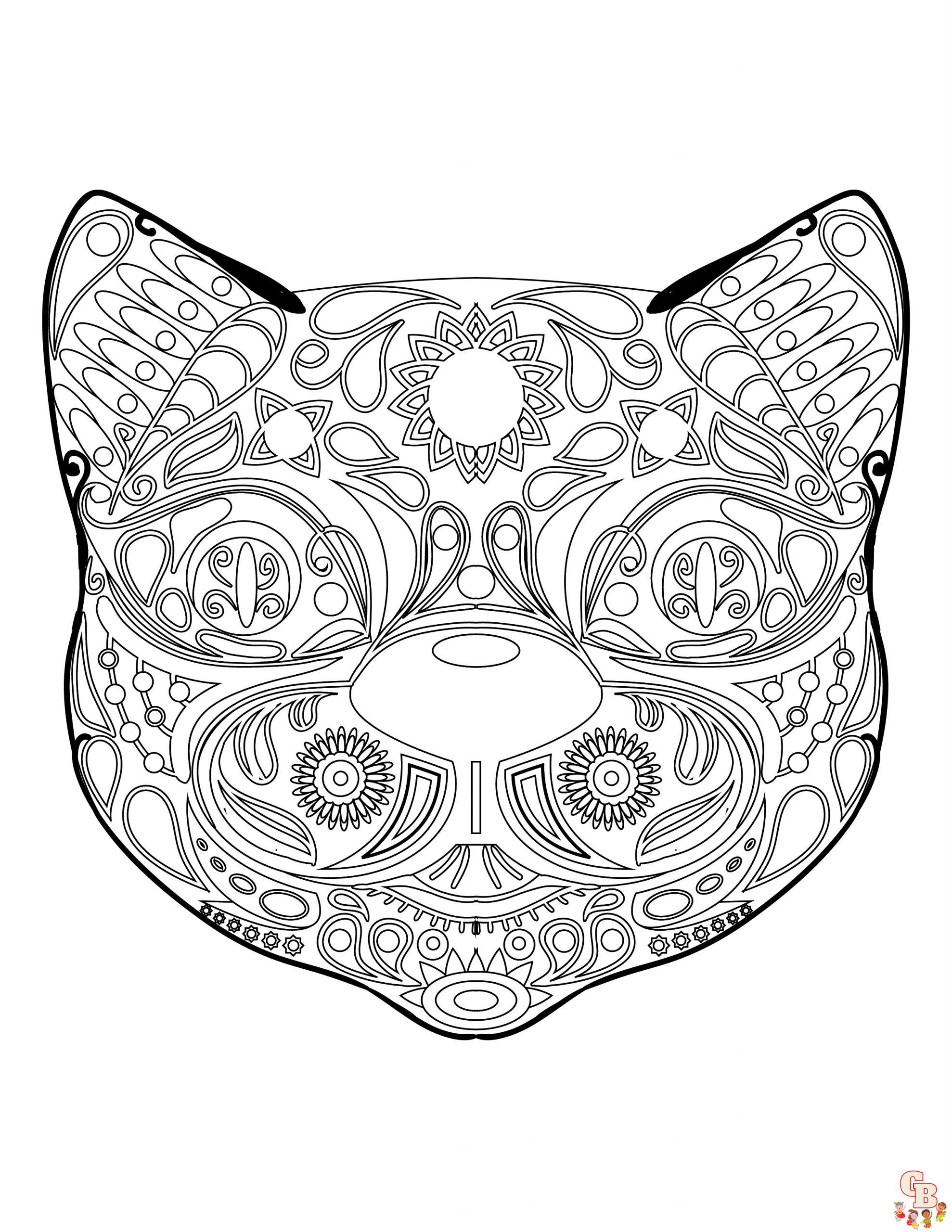 Coloriage Mandala dHalloween avec des chats noirs