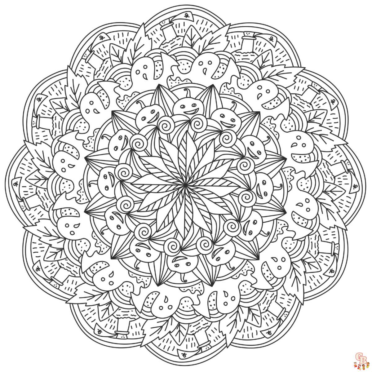 Coloriage Mandala dHalloween avec des chats noirs