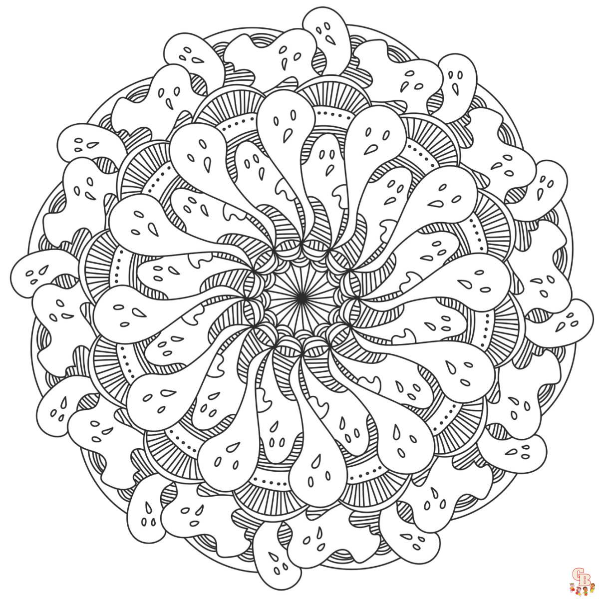 Coloriage Mandala dHalloween avec des fantomes