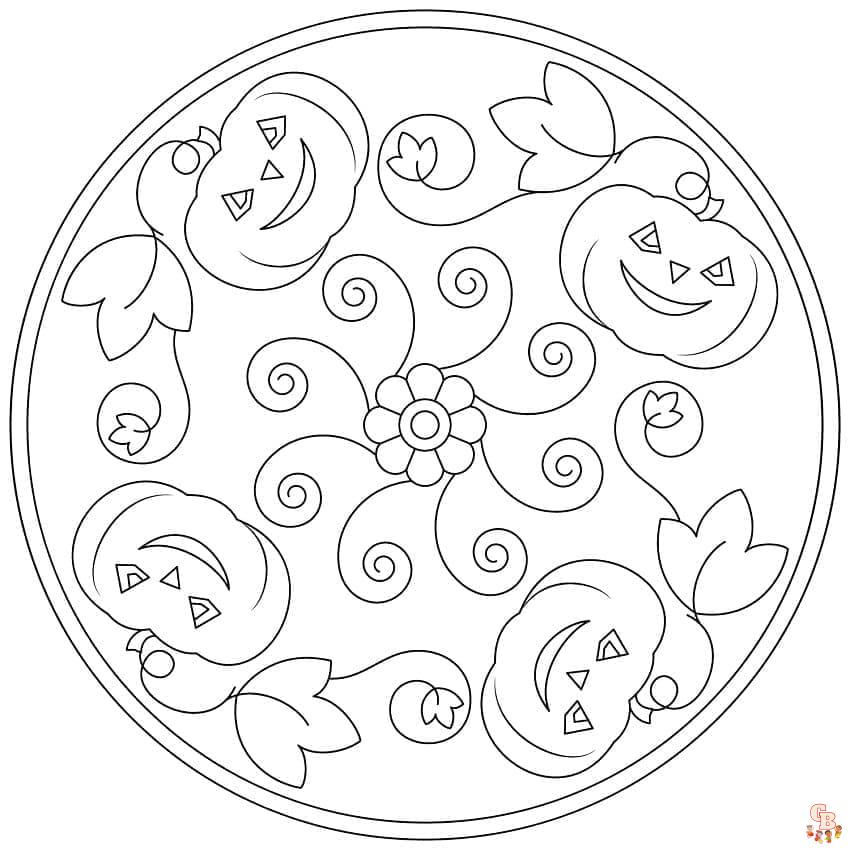 Coloriage Mandala dHalloween avec des fantomes