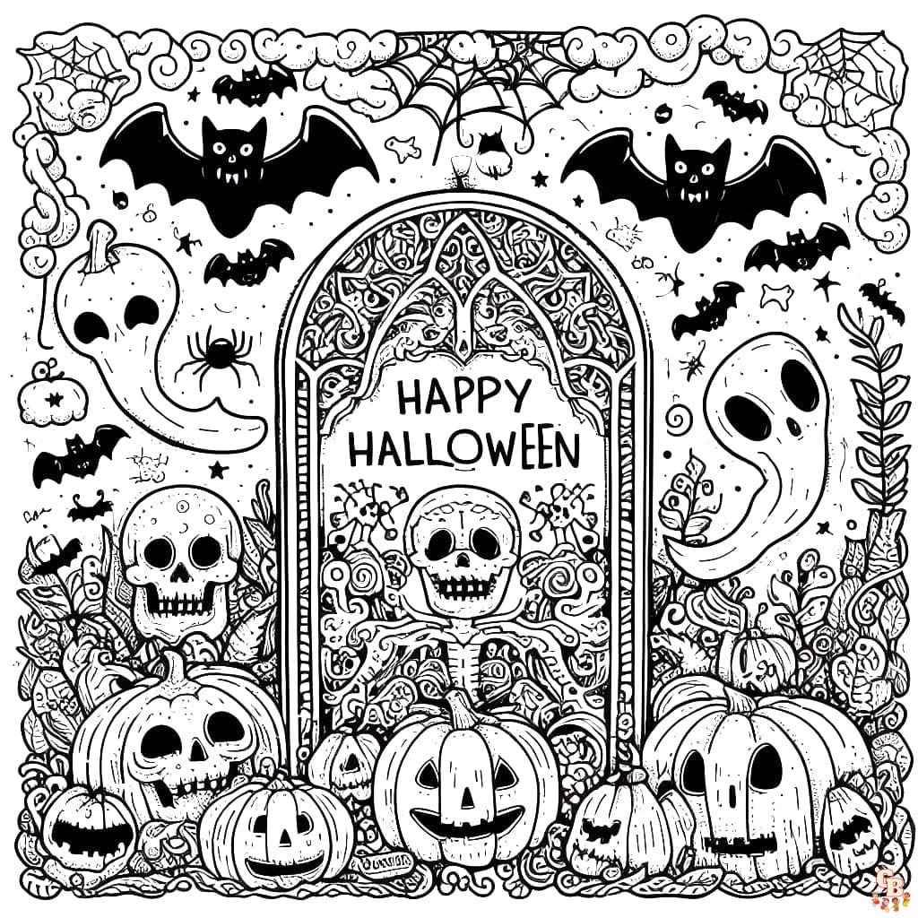 Coloriage Mandala dHalloween avec des pierres tombales