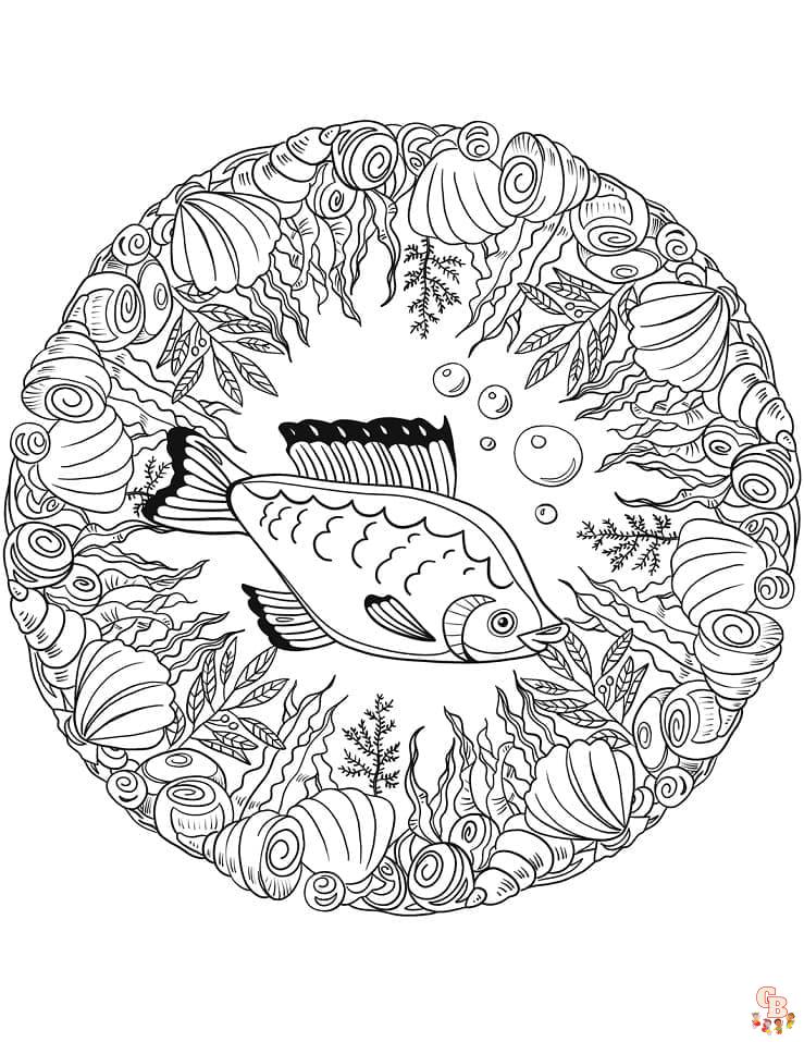 Coloriage Mandala poisson