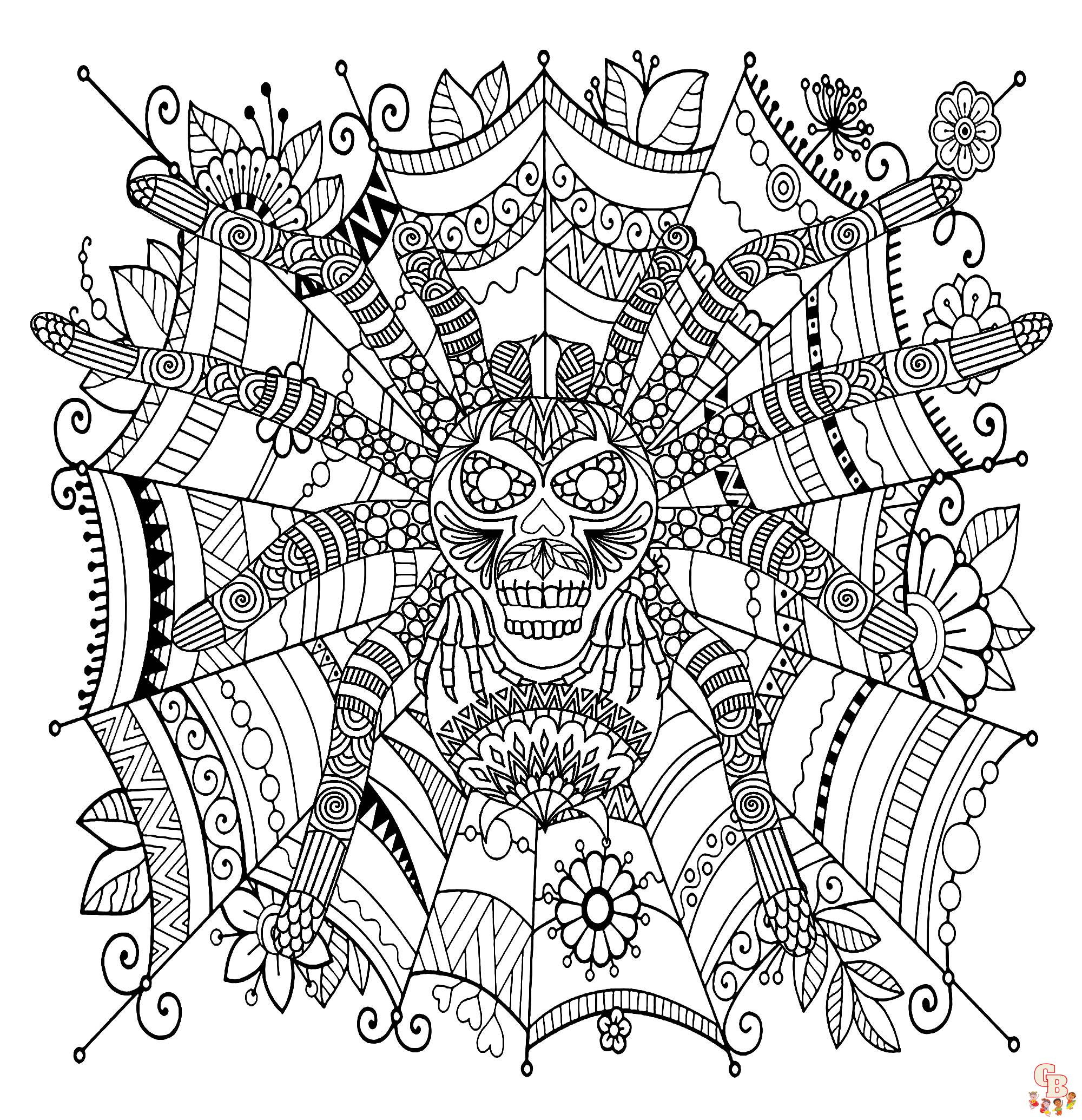 Coloriage Mandalas dHalloween avec une toile daraignee