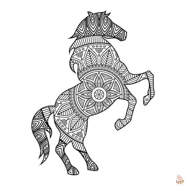 Coloriage mandala cheval zodiaque chinois