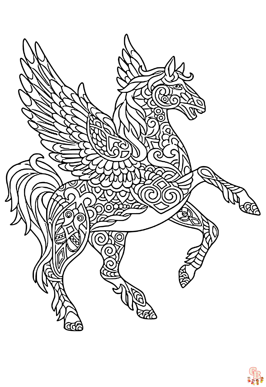 Coloriage mandala cheval zodiaque chinois